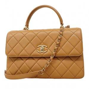 Chanel Chain Shoulder Handbag, Trendy CC, Lambskin, Light Brown/Champagne, 2-...